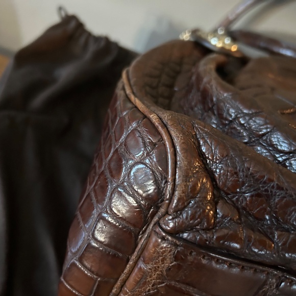 Large genuine crocodile dark cognac Gucci Sukey. Rare! - Picture 4 of 12